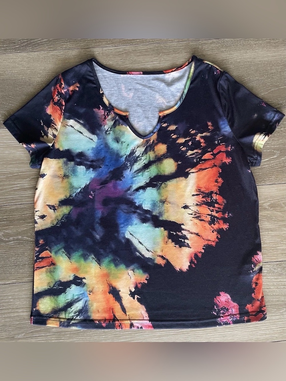 Shein Women's Black Multicolor Tie-Dye Short Sleeve Top
